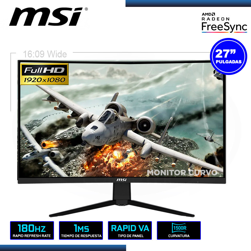 MONITOR LED 27" MSI G27C3F CURVO 1920x1080 HDMI DP 1MS/180Hz/AMD FREESYNC