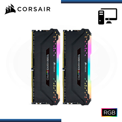 MEMORIA 16GB (2x8GB) DDR4 CORSAIR VENGEANCE RGB PRO BLACK BUS 3600MHz (PN:CMW16GX4M2D3600C18)