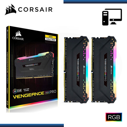 MEMORIA 16GB (2x8GB) DDR4 CORSAIR VENGEANCE RGB PRO BLACK BUS 3600MHz (PN:CMW16GX4M2D3600C18)