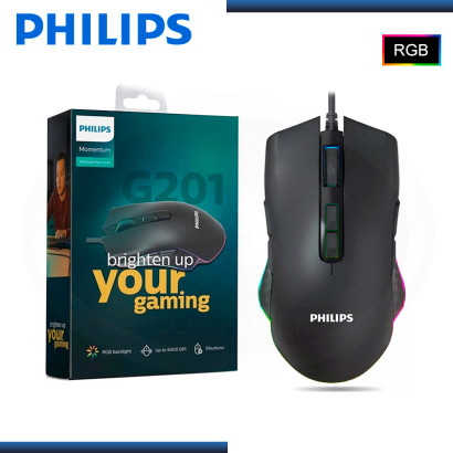 MOUSE PHILIPS G201 RGB BLACK 6,400 DPI USB (PN:SPK9201BL/00)