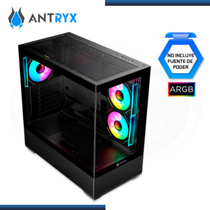 CASE ANTRYX  FX-740 ARGB BLACK SIN FUENTE VIDRIO TEMPLADO USB TYPE-C /USB 3.0