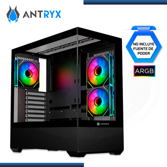 CASE ANTRYX  FX-740 ARGB BLACK SIN FUENTE VIDRIO TEMPLADO USB TYPE-C /USB 3.0