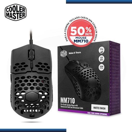 MOUSE COOLER MASTER MM710 MATTE FINISH 16,000 DPI CONEXION WIRED USB (PN:MM-710-KKOL1)