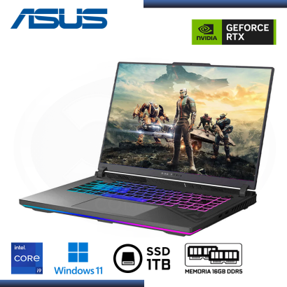 LAPTOP ASUS ROG STRIX G16 G614JV-AS94 /GEFORCE RTX 4060/CORE I9 13980HX/PANTALLA 16"/MEMORIA 16GB DDR5/SSD 1TB M.2/WIN 11