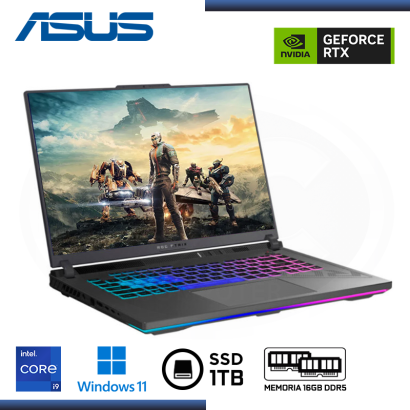 LAPTOP ASUS ROG STRIX G16 G614JV-AS94 /GEFORCE RTX 4060/CORE I9 13980HX/PANTALLA 16"/MEMORIA 16GB DDR5/SSD 1TB M.2/WIN 11