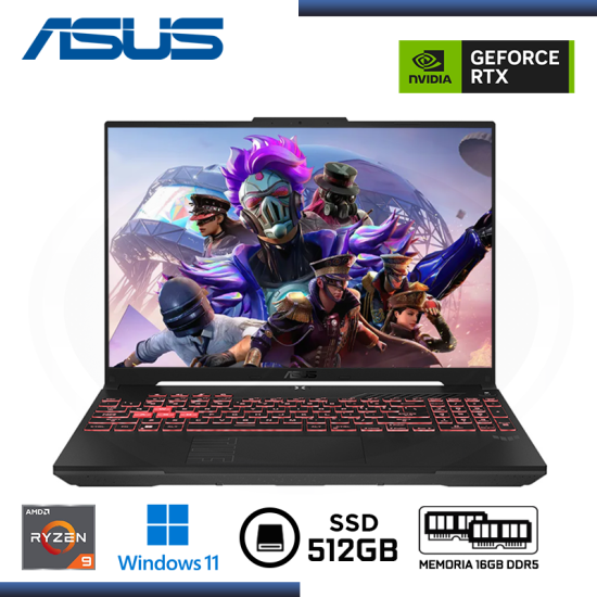 LAPTOP ASUS TUF GAMING A16 FA607PV /GEFORCE RTX 4060/AMD RYZEN 9 7940HX /PANTALLA 16"/MEMORIA 16GB DDR5/SSD 512GB M.2/WIN 11