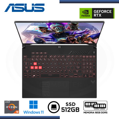 LAPTOP ASUS TUF GAMING A16 FA607PV /GEFORCE RTX 4060/AMD RYZEN 9 7940HX /PANTALLA 16"/MEMORIA 16GB DDR5/SSD 512GB M.2/WIN 11