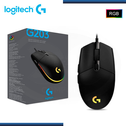 MOUSE LOGITECH G G203 BLACK RGB LIGHTSYNC 8000 DPI CONEXIÓN WIRED USB (PN:910-005790)