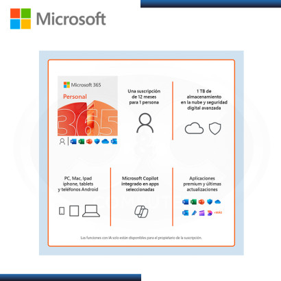 OFERTA PROMOCIONAL "MICROSOFT 365 PERSONAL ESD LICENCIA VIRTUAL ESPAÑOL 12 MESES 1 PC & MAC (PN:QQ2-00008)"