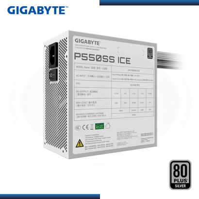 FUENTE GIGABYTE P550SS ICE 550W WHITE 80 PLUS SILVER (PN:GP-P550SS ICE)