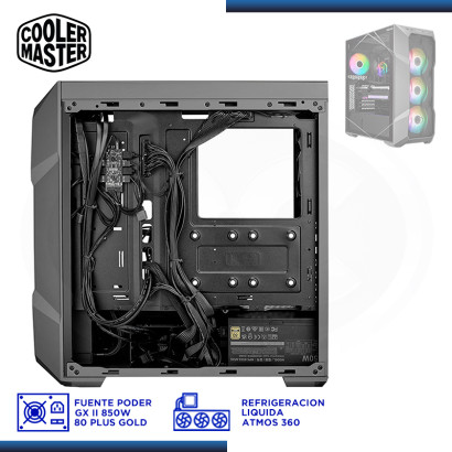 CASE COOLER MASTER TD500 MAX ARGB + REFRIGERACION LIQUIDO ATMOS 360 + FUENTE 850W GX II 80 PLUS GOLD