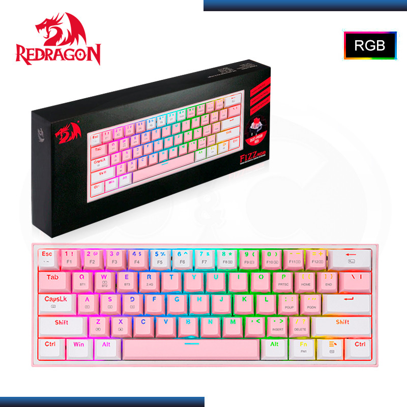 TECLADO REDRAGON FIZZ PRO K616-RGB PINK WHITE INGLES MECANICO USB-C/BLUETOOTH/WIRELESS (PN:K616-RGB-PW)