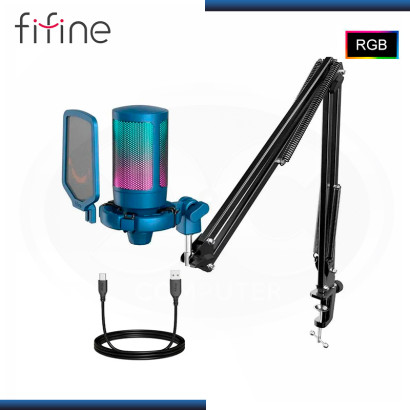 MICROFONO FIFINE A6T BLUE RGB CON SOPORTE DE BRAZO