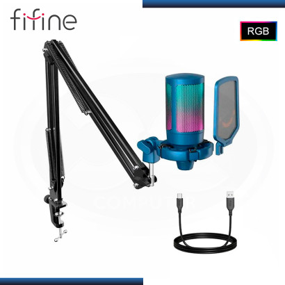MICROFONO FIFINE A6T BLUE RGB CON SOPORTE DE BRAZO