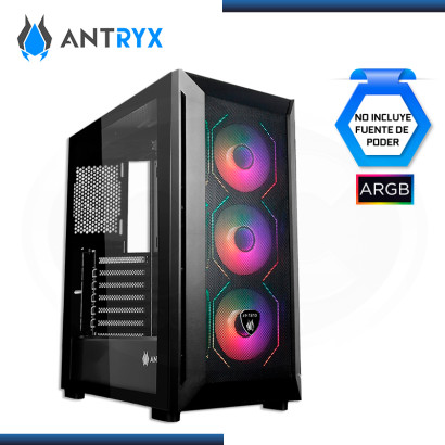CASE ANTRYX RX-550 BLACK ARGB SIN FUENTE VIDRIO TEMPLADO USB 3.0/USB 2.0 (PN:AC-RX550K)